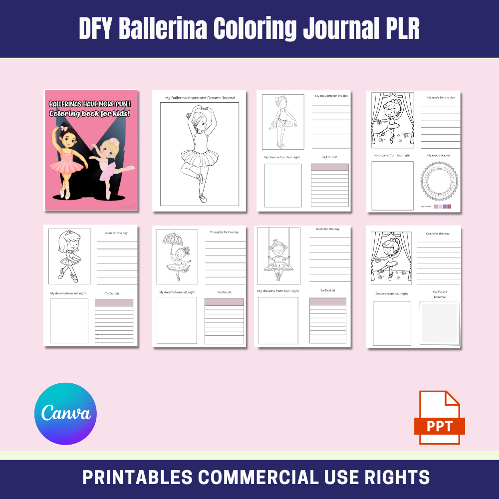 DFY Ballerina Coloring Journal PLR
