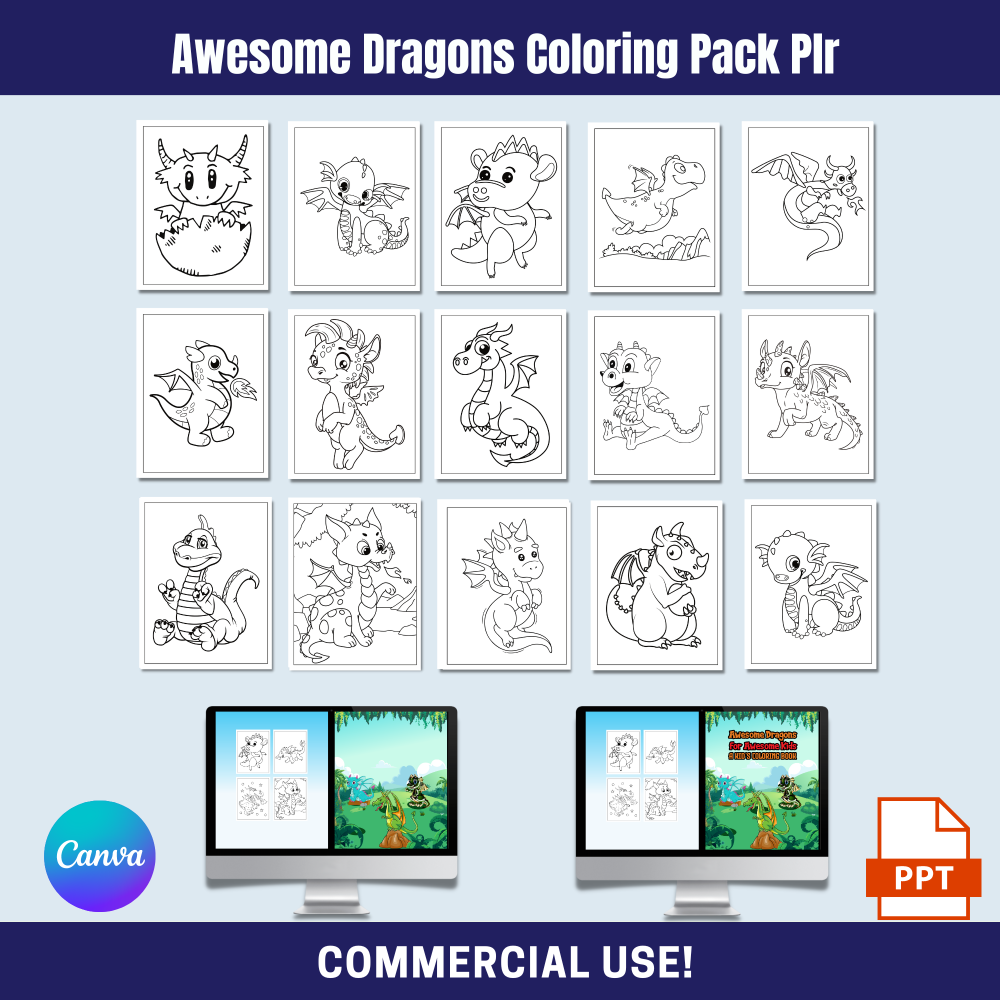 Awesome Dragons Coloring Pack PLR