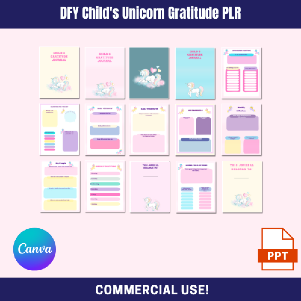 DFY Child's Unicorn Gratitude Journal PLR