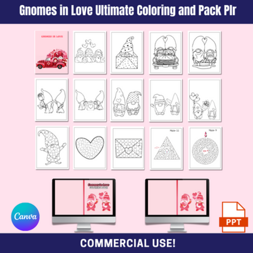 DFY Gnomes In Love Valentine Ultimate Coloring and Game Pack PLR - A Valentine Coloring Book!