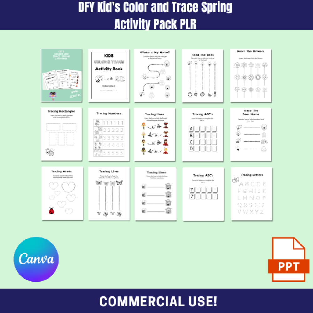 DFY Kid's Color and Trace Spring Activity Pack PLR