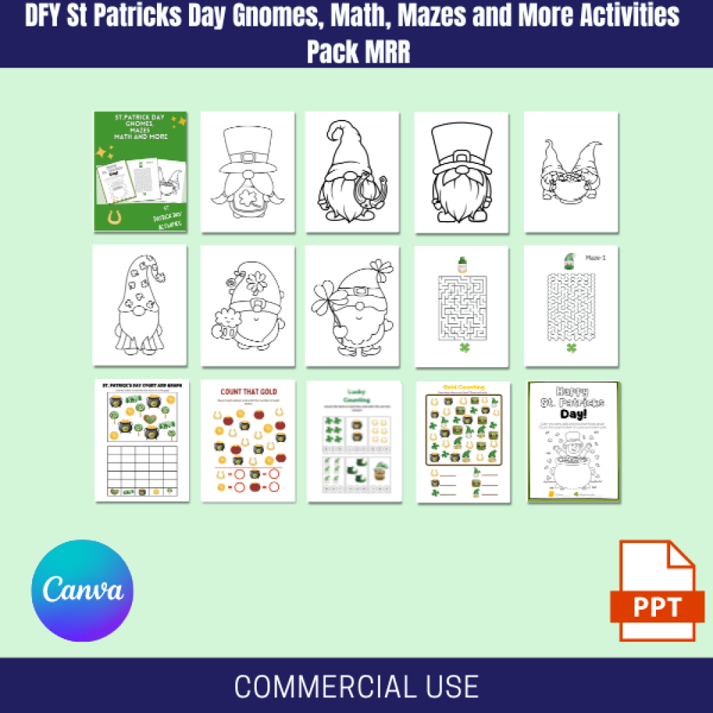 DFY Saint Patrick Day Gnomes, Mazes, Math and More Activities Pack MRR