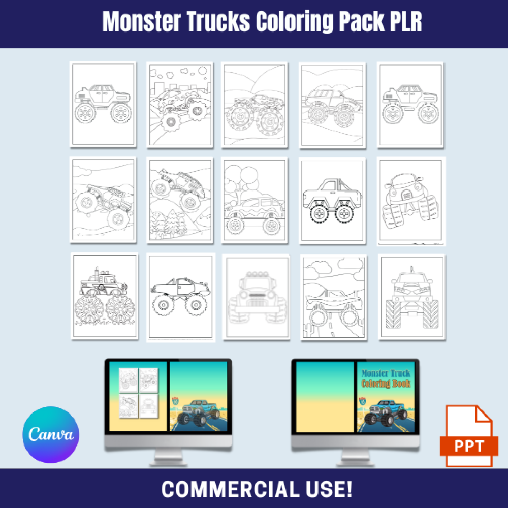 DFY Monster Trucks Coloring Pack PLR