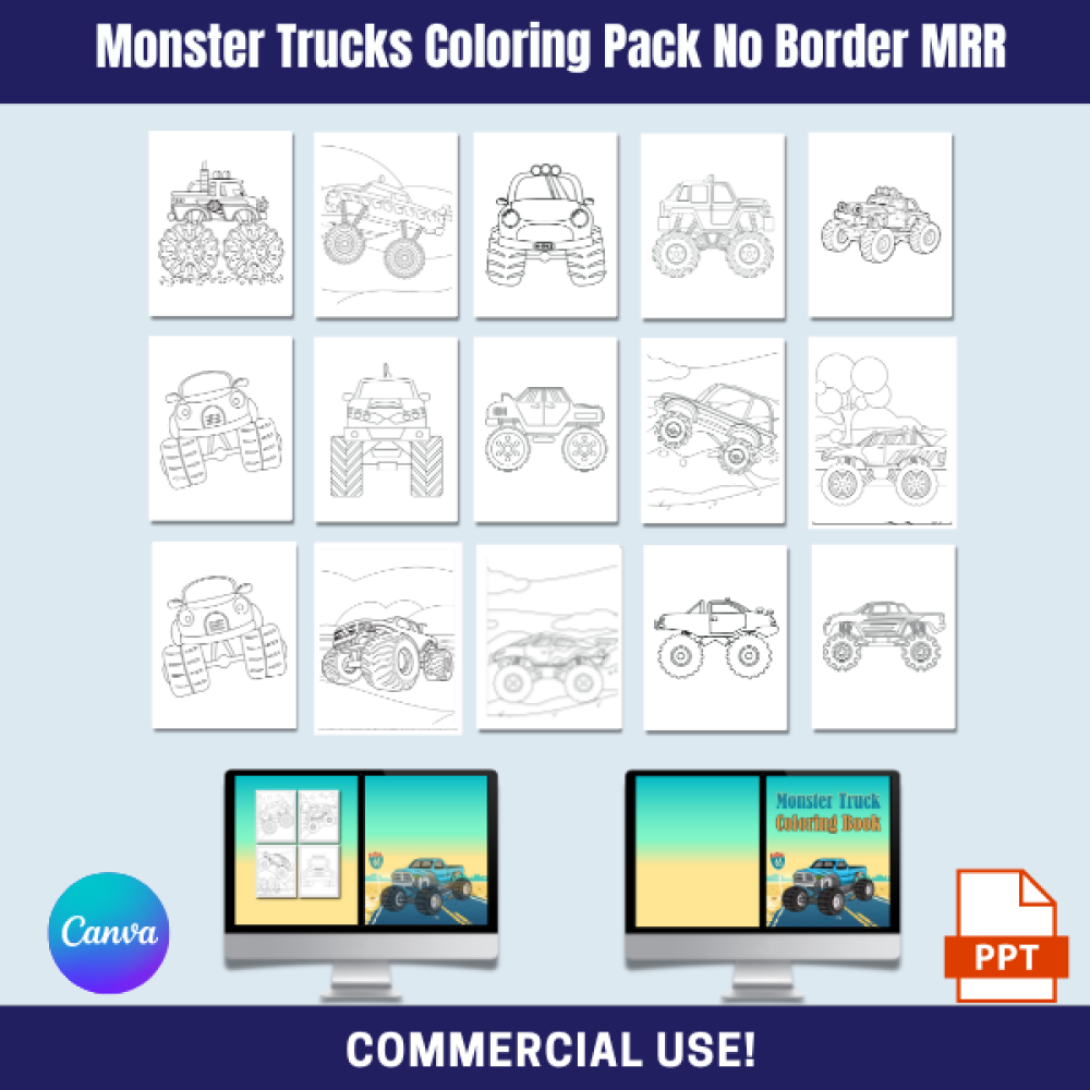 DFY Monster Trucks No Borders Coloring Pack MRR