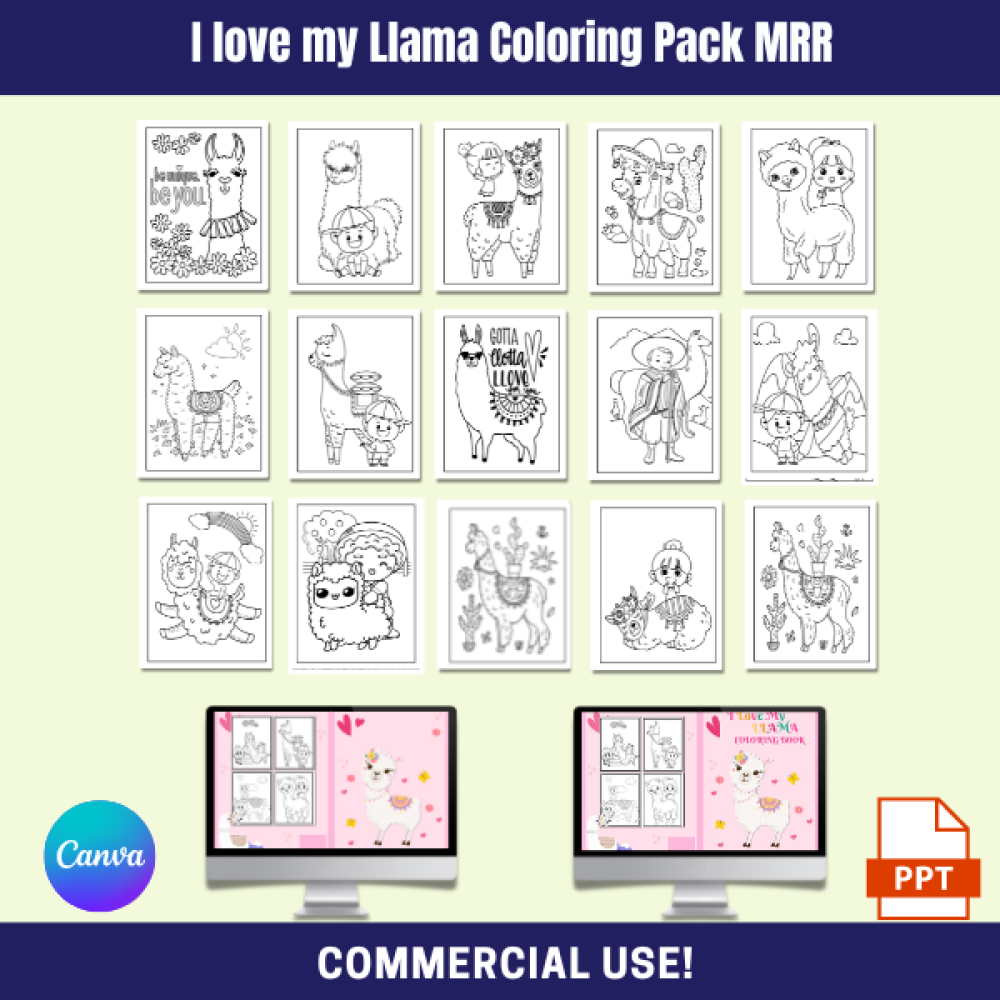 DFY I Love My Llama Coloring Pack MRR