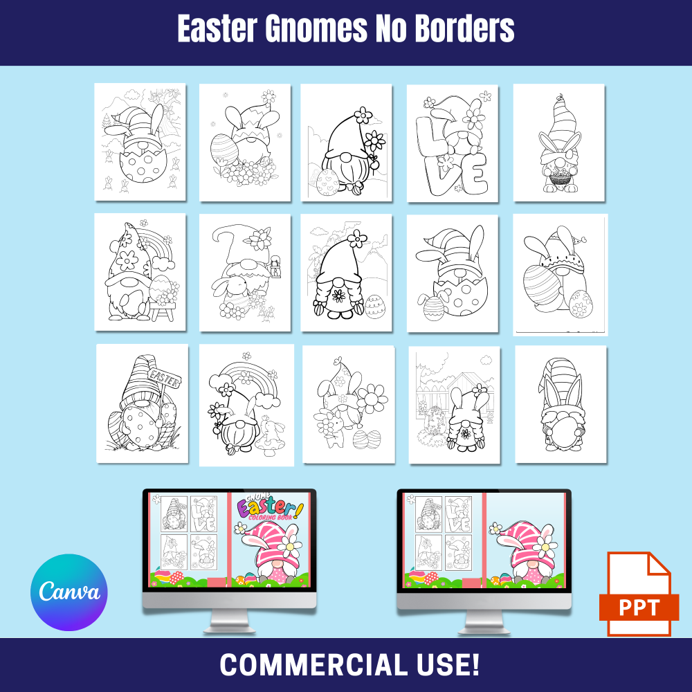 Easter Gnome No Borders Coloring Pack PLR