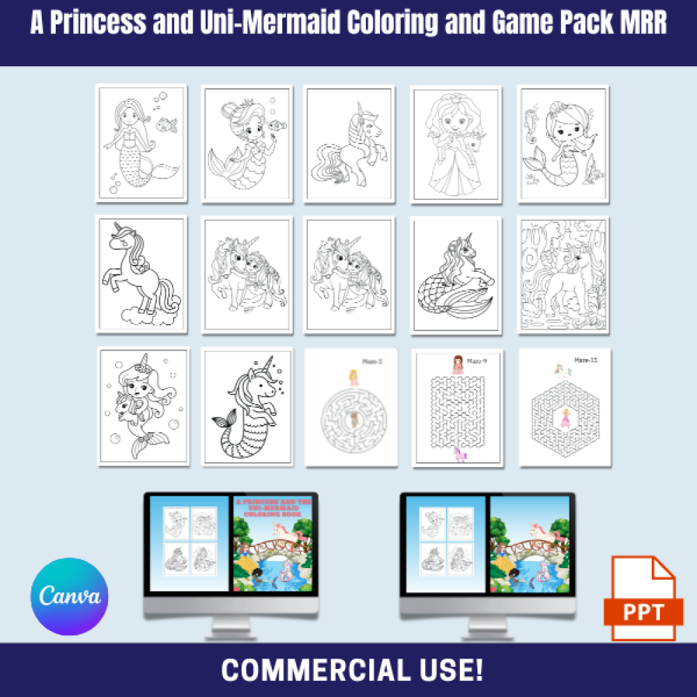 A Princess and the Uni-Mermaid Coloring and Game Pack MRR