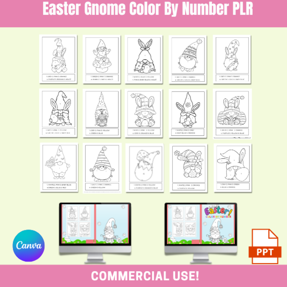 DFY Easter Gnome Color by Number Pack PLR