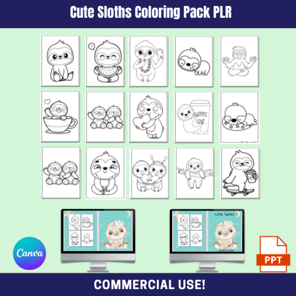 Cute Sloths Coloring Pack PLR