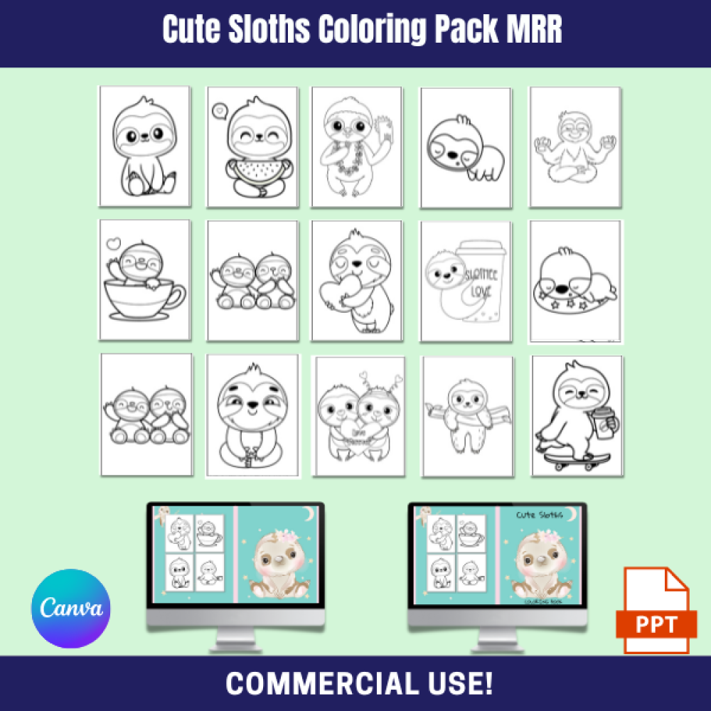 Cute Sloths Coloring Pack MRR