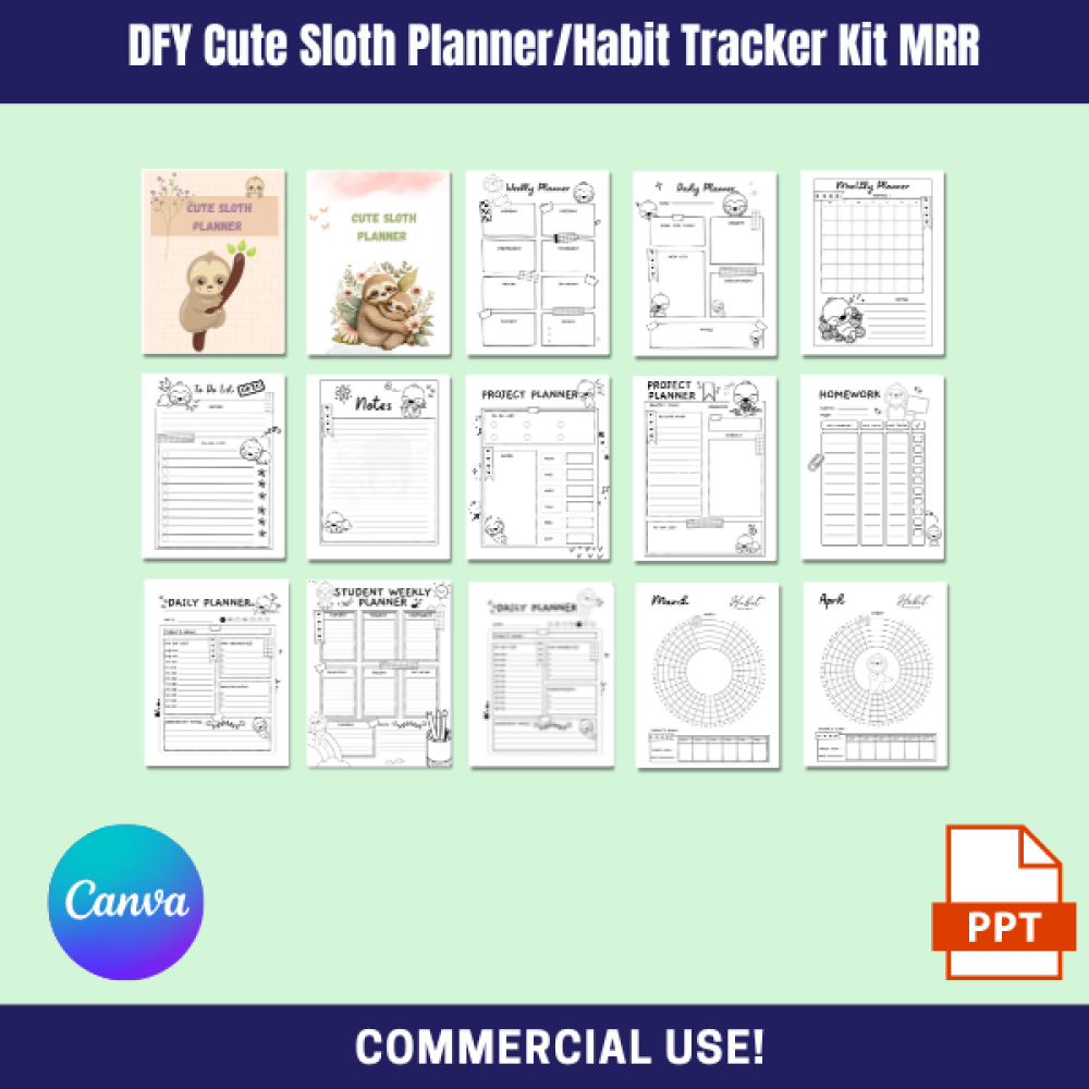 DFY Cute Sloth Coloring Planner/ Bullet Journal Kit MRR
