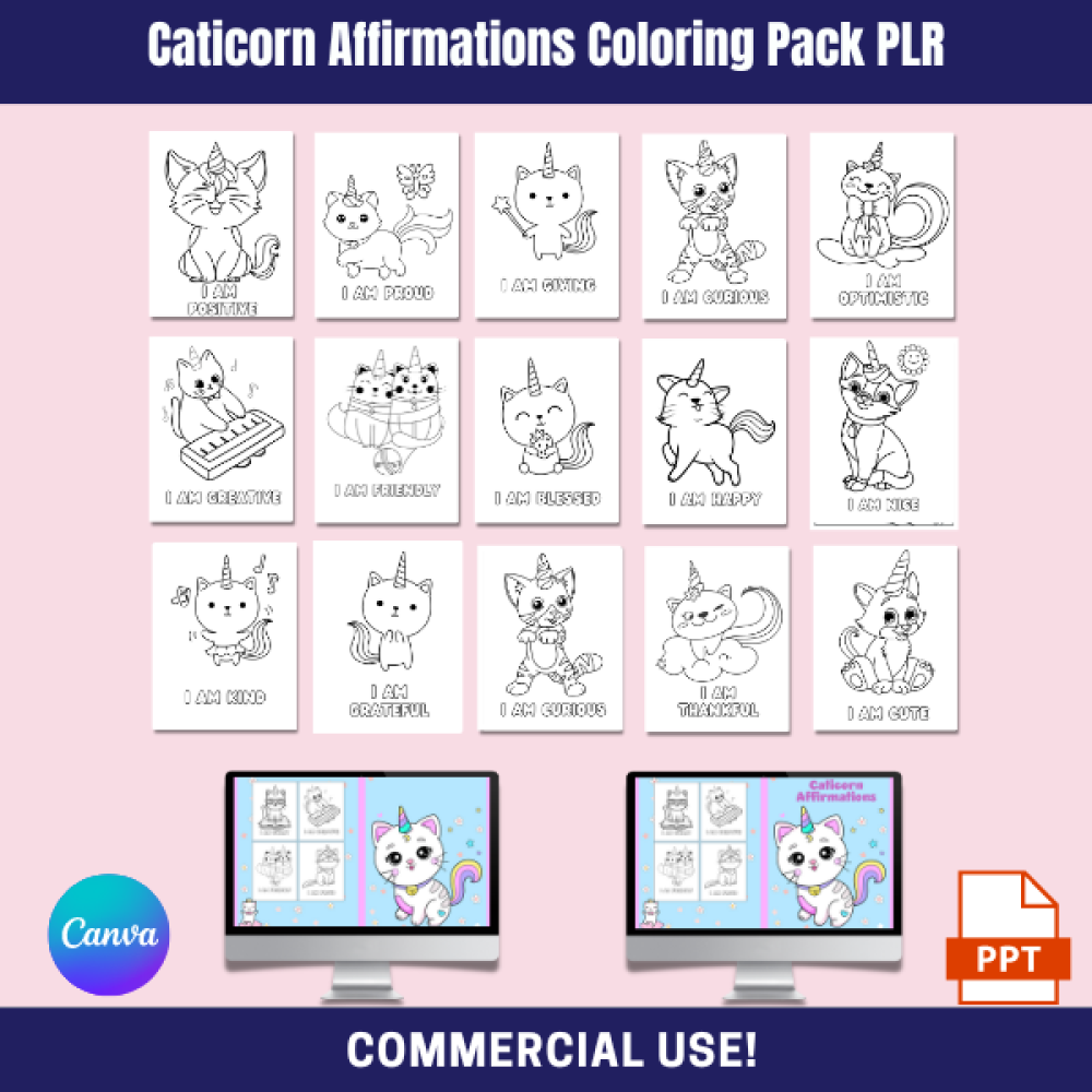 DFY Caticorns Affirmations Coloring Pack PLR