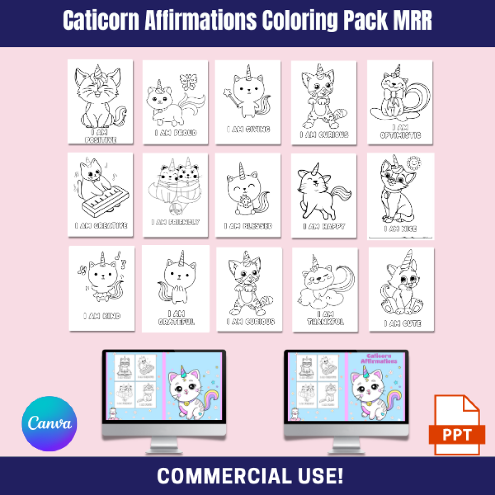 DFY Caticorns Affirmations Coloring Pack MRR