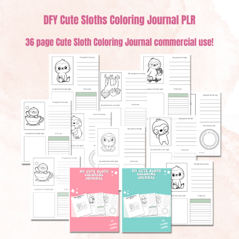 DFY Cute Sloths Coloring Journal PLR