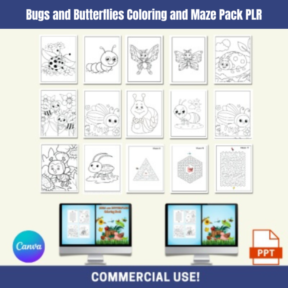 DFY Bugs and Butterflies Coloring and Maze Pack PLR