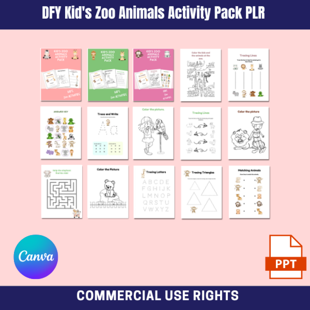 DFY Kid's Zoo Animals Activity Pack PLR