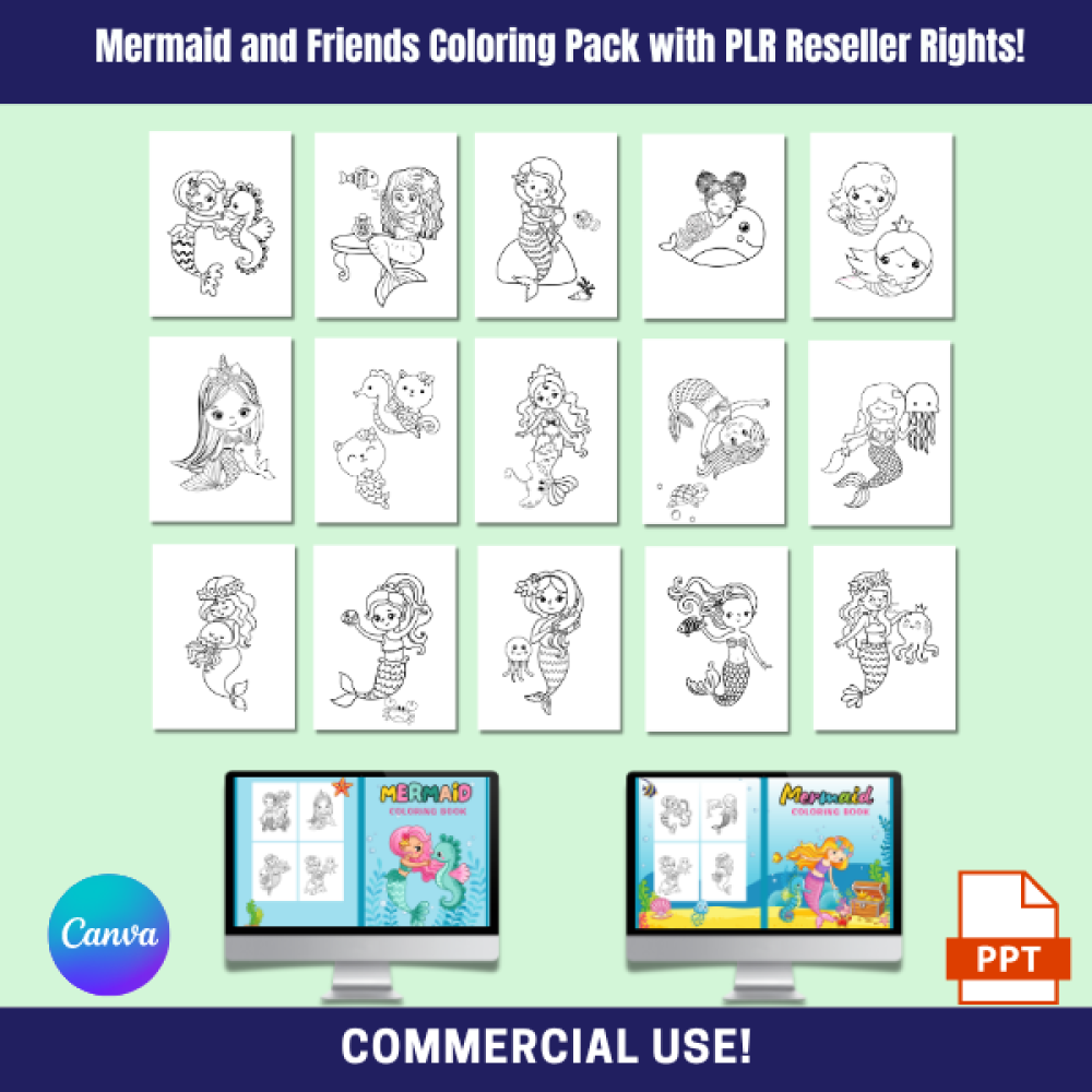 Mermaid and Friends Coloring Pack with PLR Reseller Rights