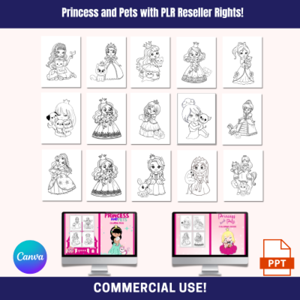 Princess and Pets Coloring Pack PLR with PLR Reseller Rights