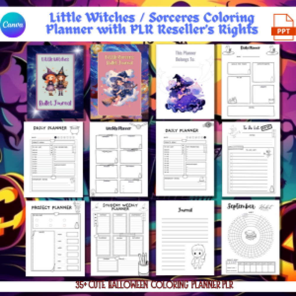 DFY Little Witches and Sorcerer's Coloring Planner with PLR Reseller Rights
