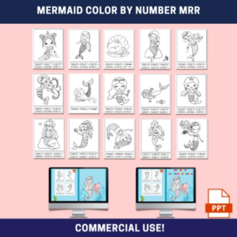 Mermaid Color By Number MRR