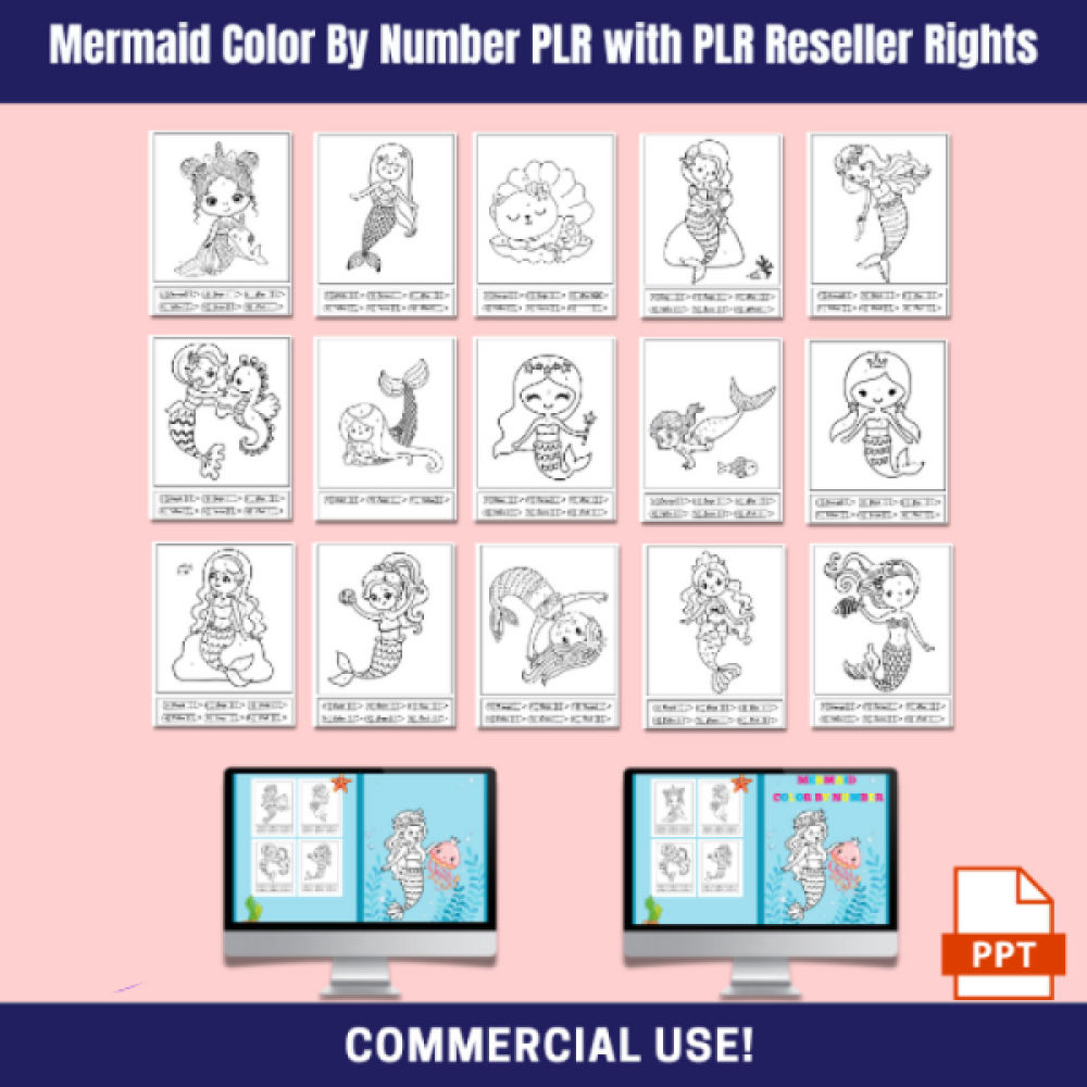 Mermaid Color By Number PLR with PLR Reseller Rights
