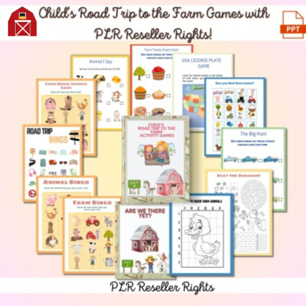 DFY Child's Road Trip to the Farm Activity Pack with PLR Reseller Rights!