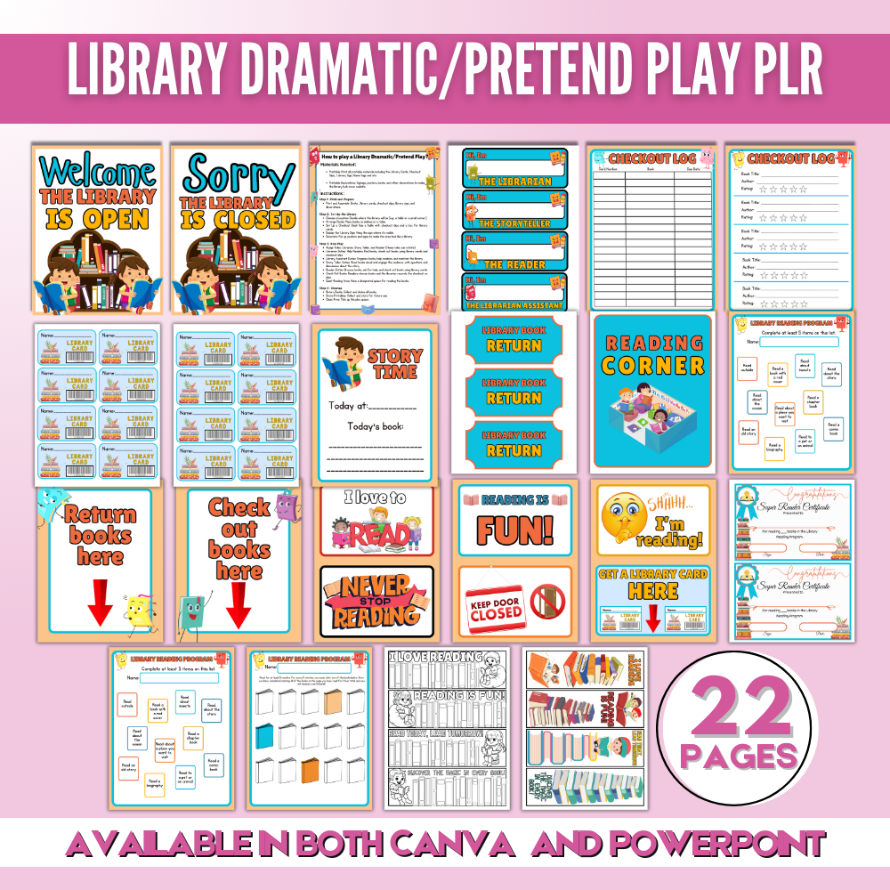 Library Pretend Play Printables PLR
