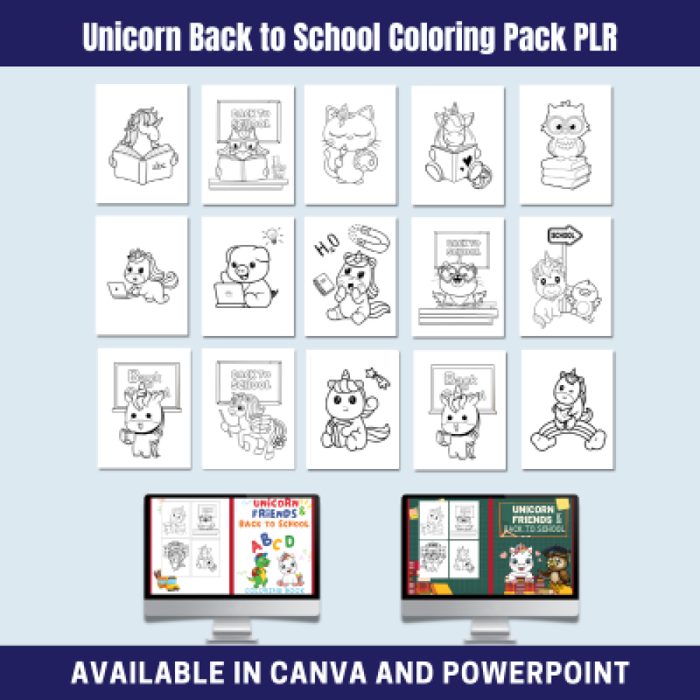 Unicorn Back to School Coloring Pack PLR