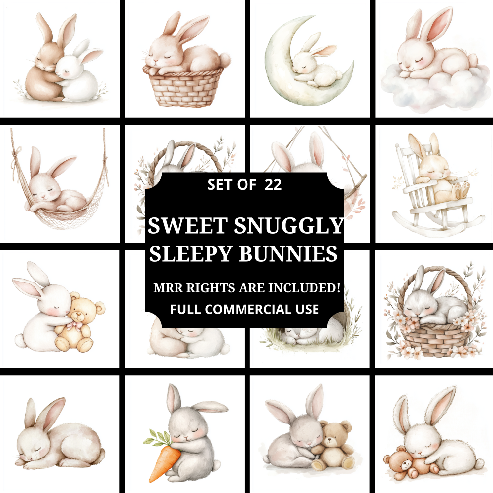 Cozy Snuggly Bunnies Clipart Pack MRR