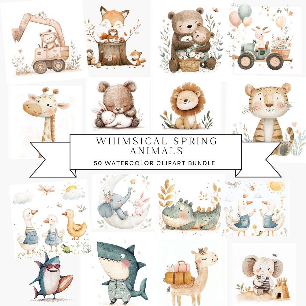 Whimsical Spring Animals Clipart MRR