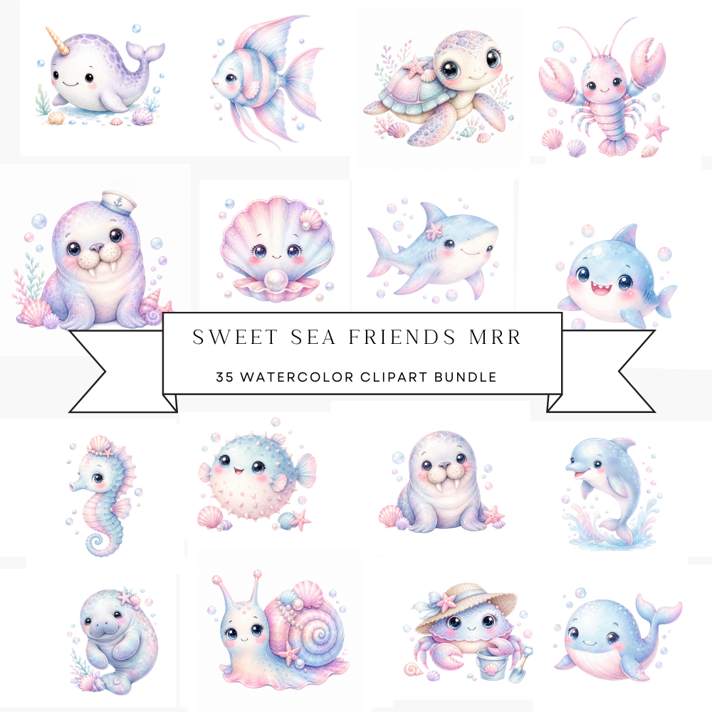 Sweet Sea Friends Clipart Pack MRR