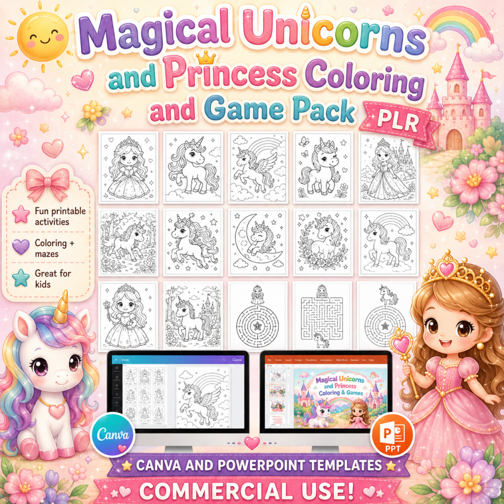 Magical Unicorns and Princess Coloring and Game Pack