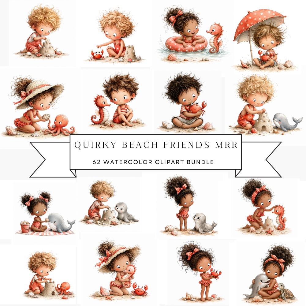 Quirky Beach Friends Clipart Pack MRR