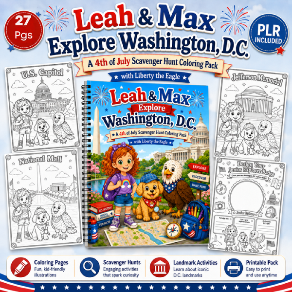 Washington, D.C. Scavenger Hunt Coloring Pack PLR