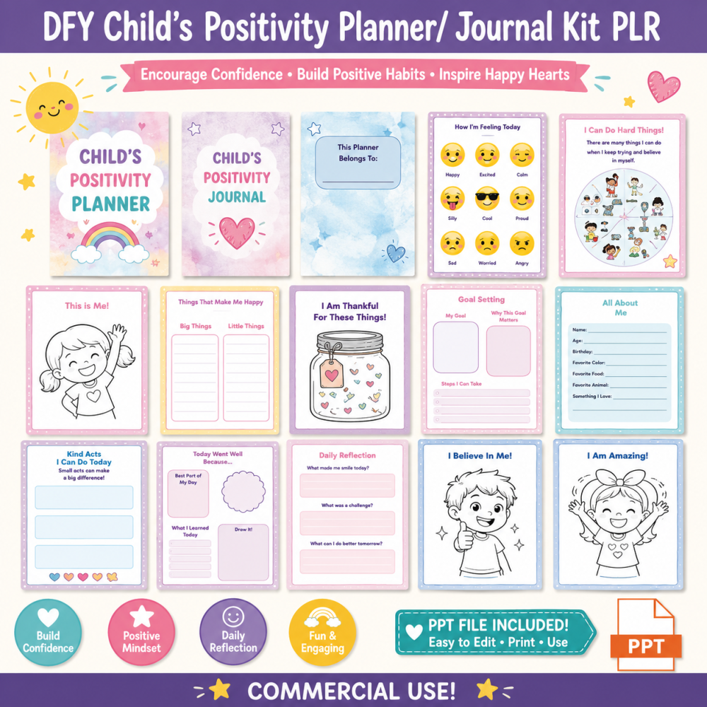 DFY Child's Positivity Planner/ Journal Kit PLR