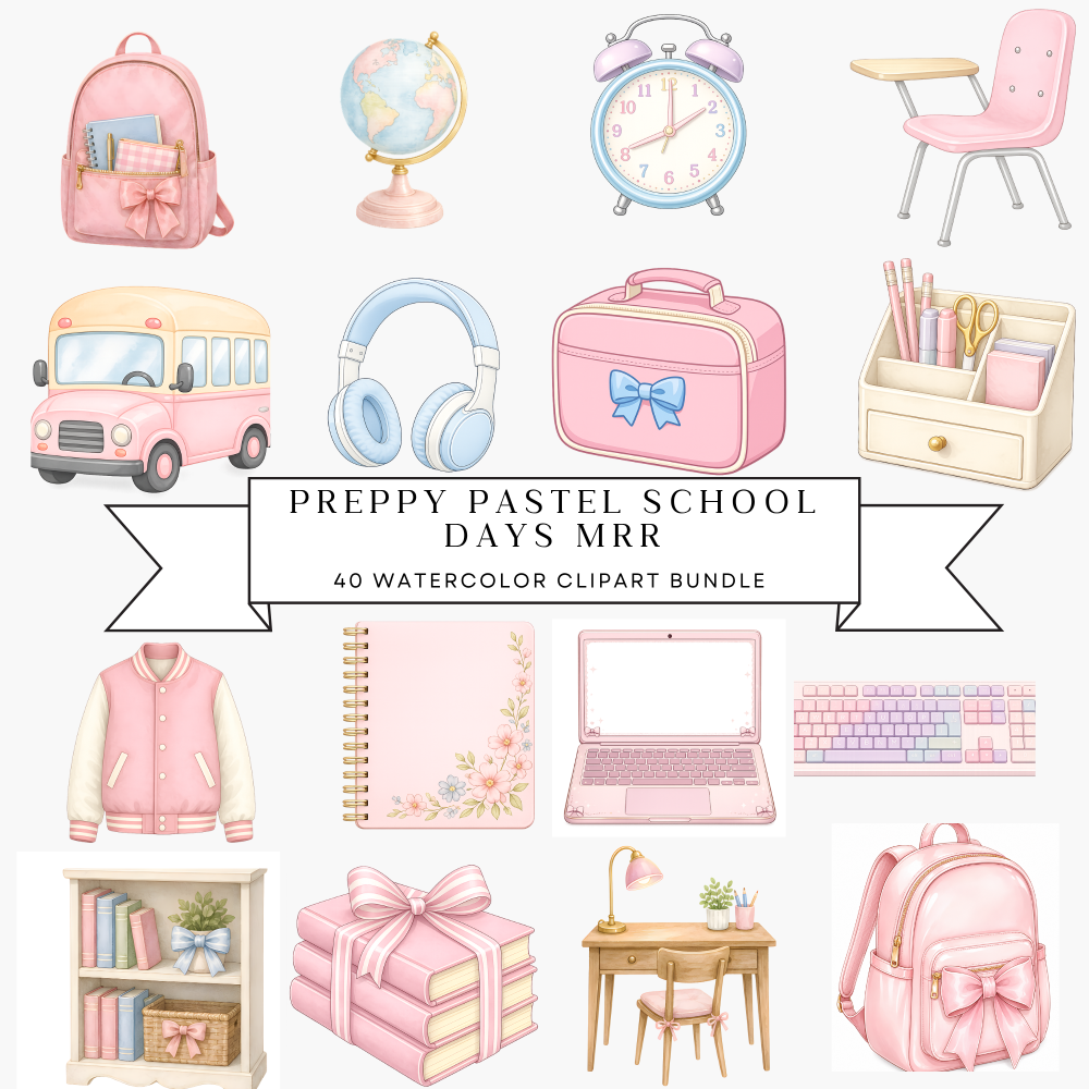 🎀 Preppy Pastel School Days Clipart Bundle MRR