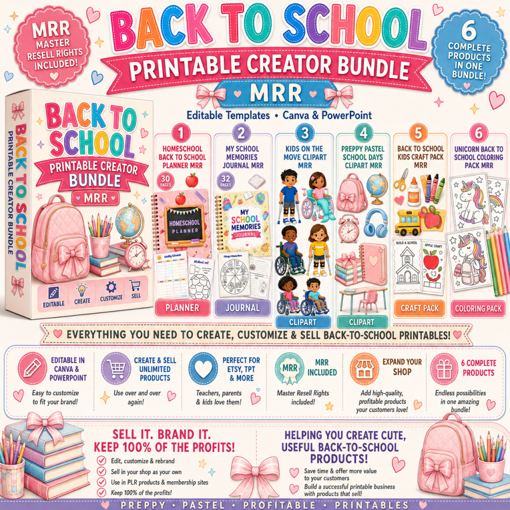 🎒 Back to School Printable Creator Bundle MRR ✏️📚✨