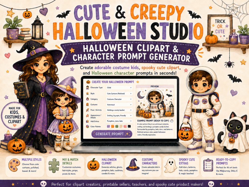 Cute & Creepy Halloween Studio &ndash; Halloween Clipart & Character Prompt Generator
