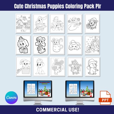 Cute Christmas Puppies Coloring Pack PLR