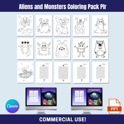 Aliens And Monsters Coloring and Maze Pack PLR