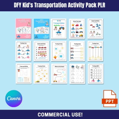 DFY Kid's Transportation Activities Pack PLR