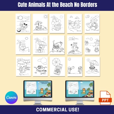 Cute Animals At the Beach Coloring Pack PLR