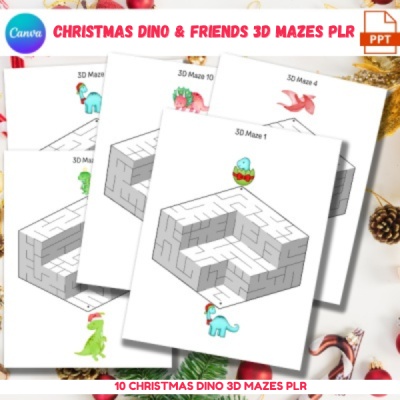 DFY Christmas Dino & Friends 3d Mazes PLR