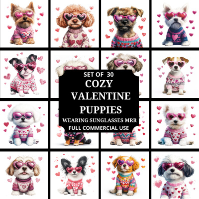 Cozy Puppies Valentines Clipart Bundle MRR