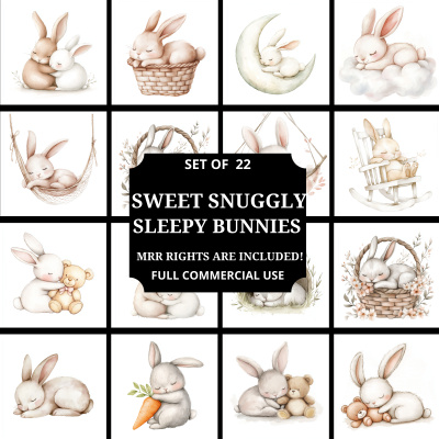 Cozy Snuggly Bunnies Clipart Pack MRR
