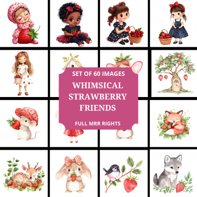 🍓 Whimsical Strawberry Friends Clipart Pack in MRR 🍓
