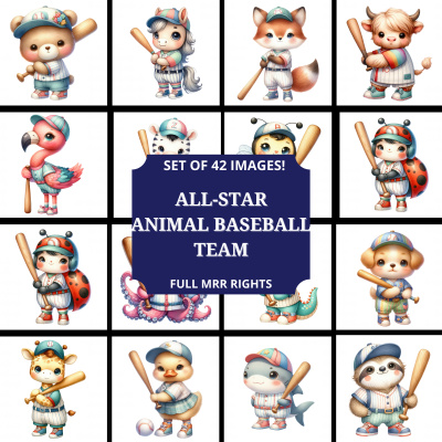 All-Star Animal Baseball Team Clipart Pack in MRR