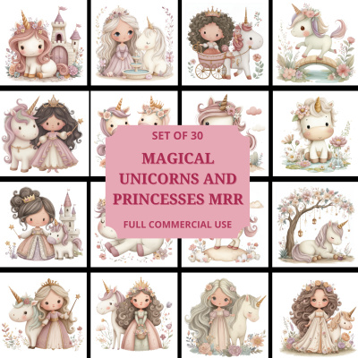 Magical Unicorns & Princesses Clipart Bundle MRR