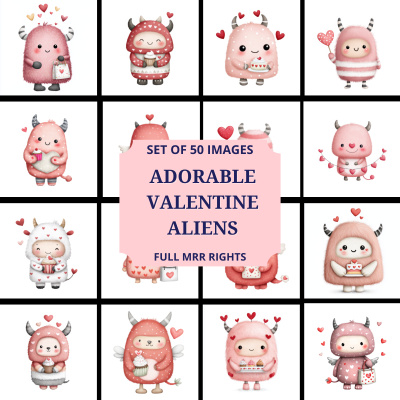 Adorable Valentine Aliens MRR Clipart Pack