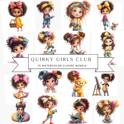 🎨 The Quirky Girls Club Clipart Pack MRR 🎀